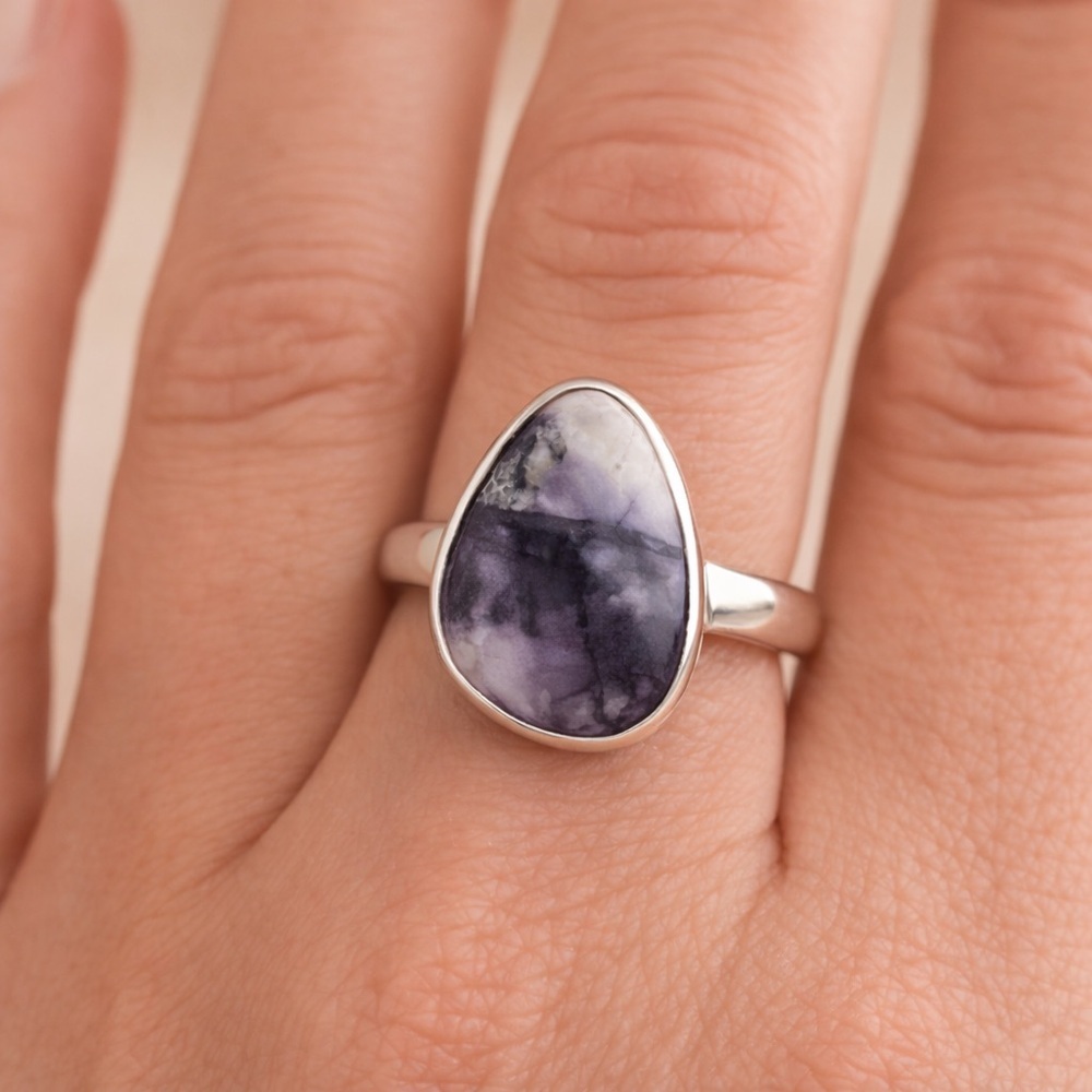 Genuine Utah Tiffany Stone Ring | Organic Teardrop Sterling Silver Bezel 8 #537